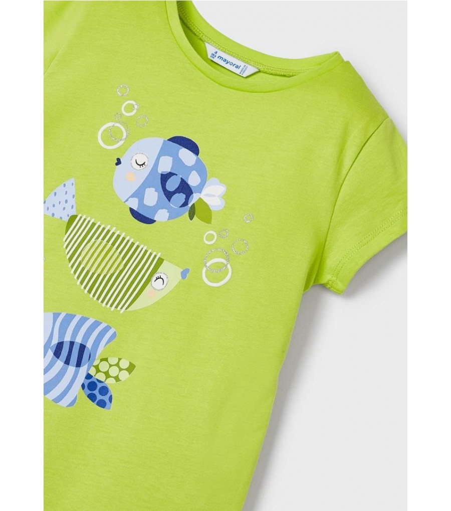 Camiseta de algodón ecológico y bordados de pino amarilla niña