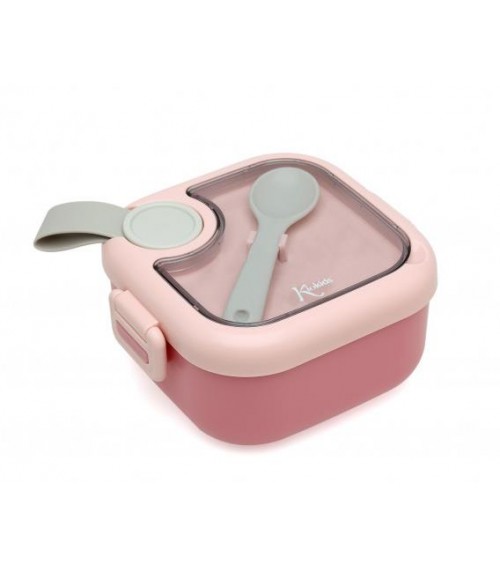 CAJA DE ALMUERZO CUADRADA ROSA CON CUCHARA GRIS KIOKIDS 3535