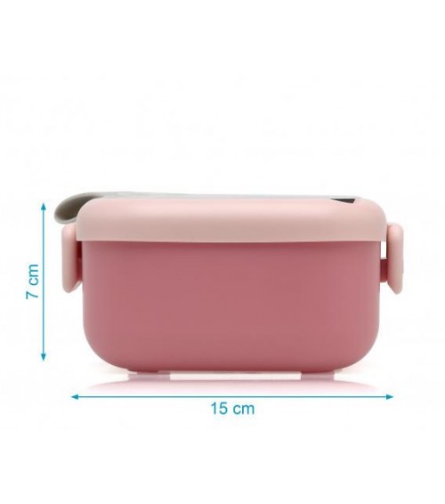 CAJA DE ALMUERZO CUADRADA ROSA CON CUCHARA GRIS KIOKIDS 3535