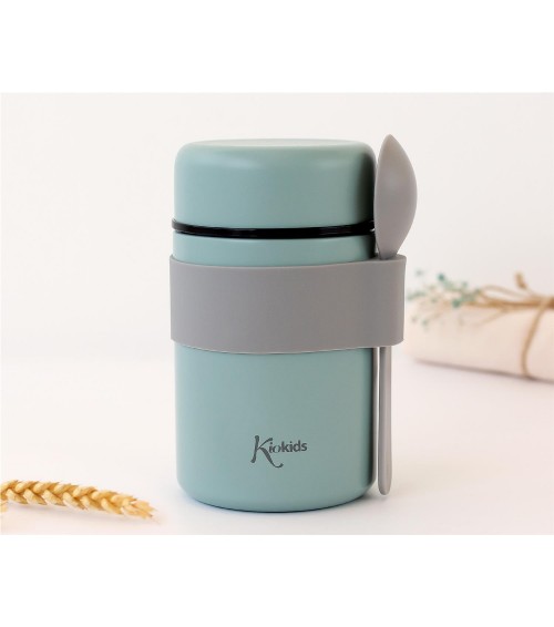 TERMO PAPILLERO DE ACERO INOXIDABLE 500ML CON CUCHARA GRIS KIOKIDS 3722