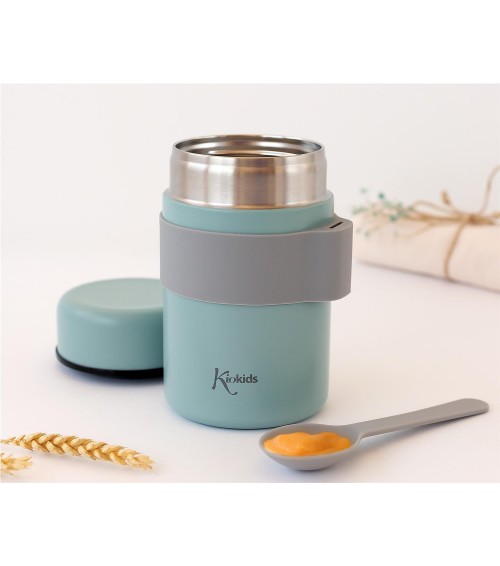 TERMO PAPILLERO DE ACERO INOXIDABLE 500ML CON CUCHARA GRIS KIOKIDS 3722