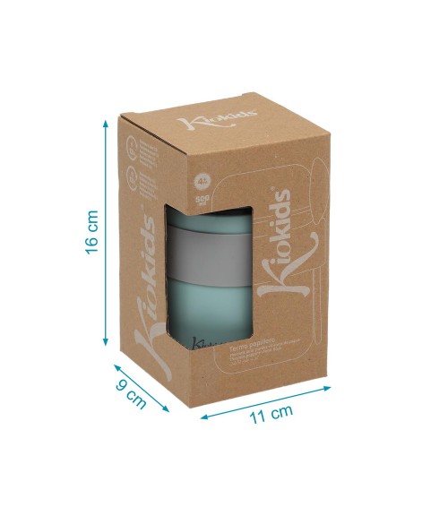 TERMO PAPILLERO DE ACERO INOXIDABLE 500ML CON CUCHARA GRIS KIOKIDS 3722