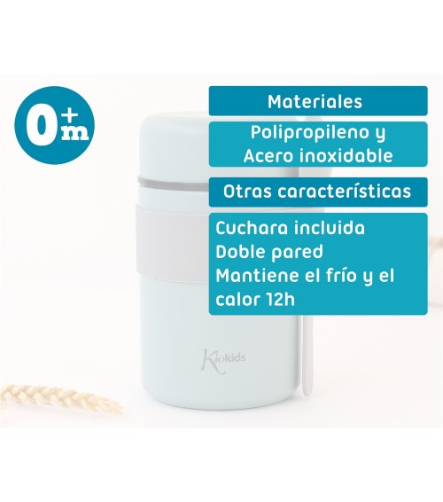 TERMO PAPILLERO DE ACERO INOXIDABLE 500ML CON CUCHARA GRIS KIOKIDS 3722