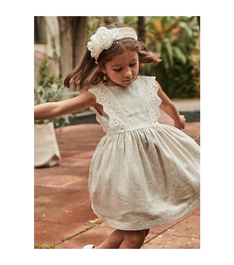 Vestido detalle bordado con lino niña...