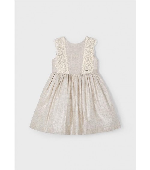 Vestido detalle bordado con lino niña 3910