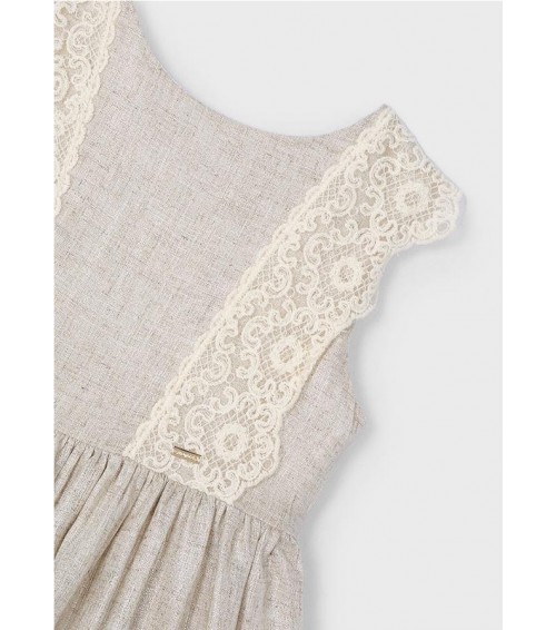 Vestido detalle bordado con lino niña 3910