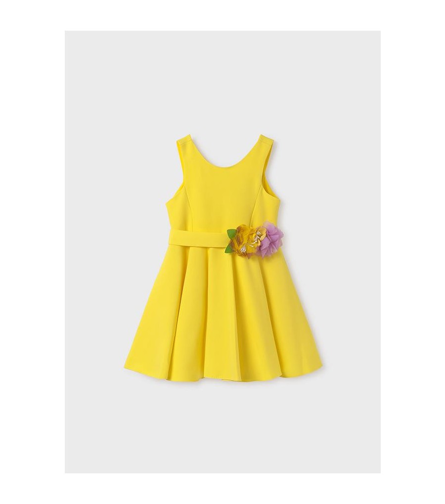 Vestido crepe aplique floral niña  5095