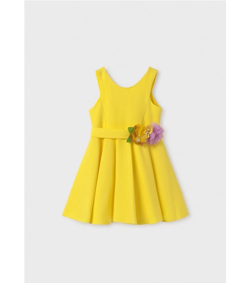 Vestido crepe aplique floral niña  5095