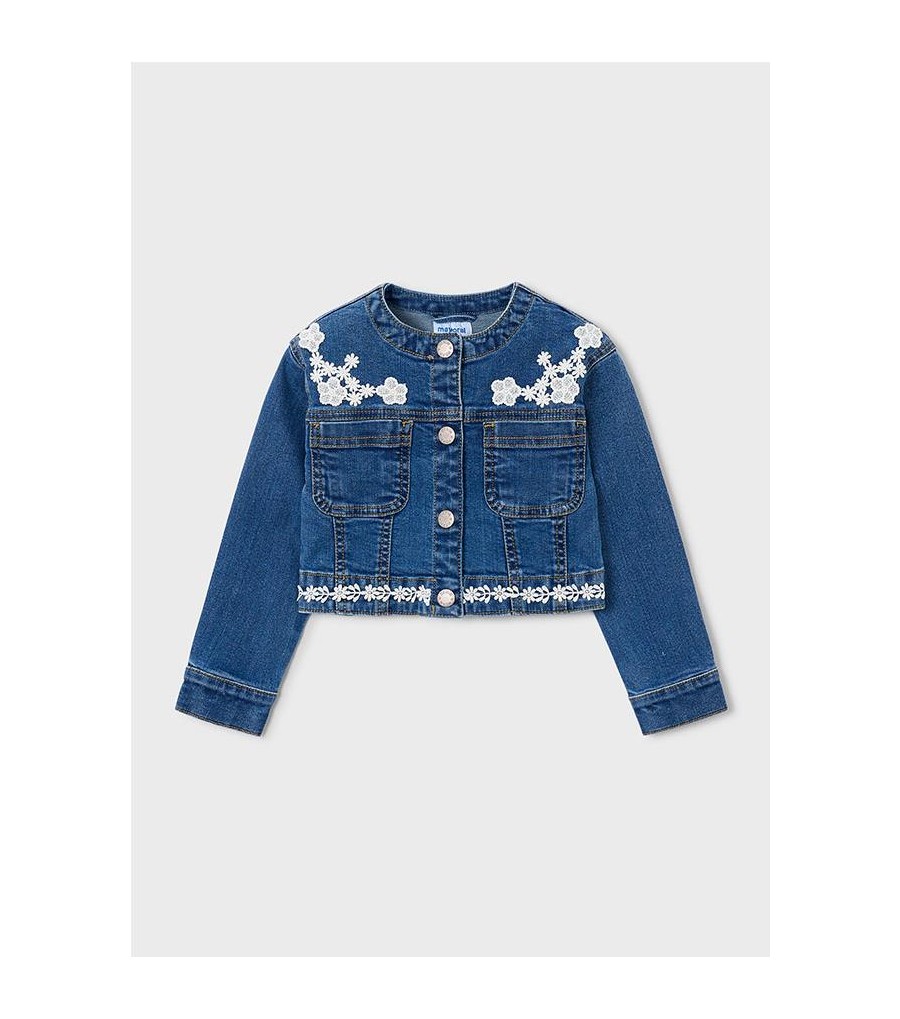 Chaqueta vaquera detalles guipur niña...