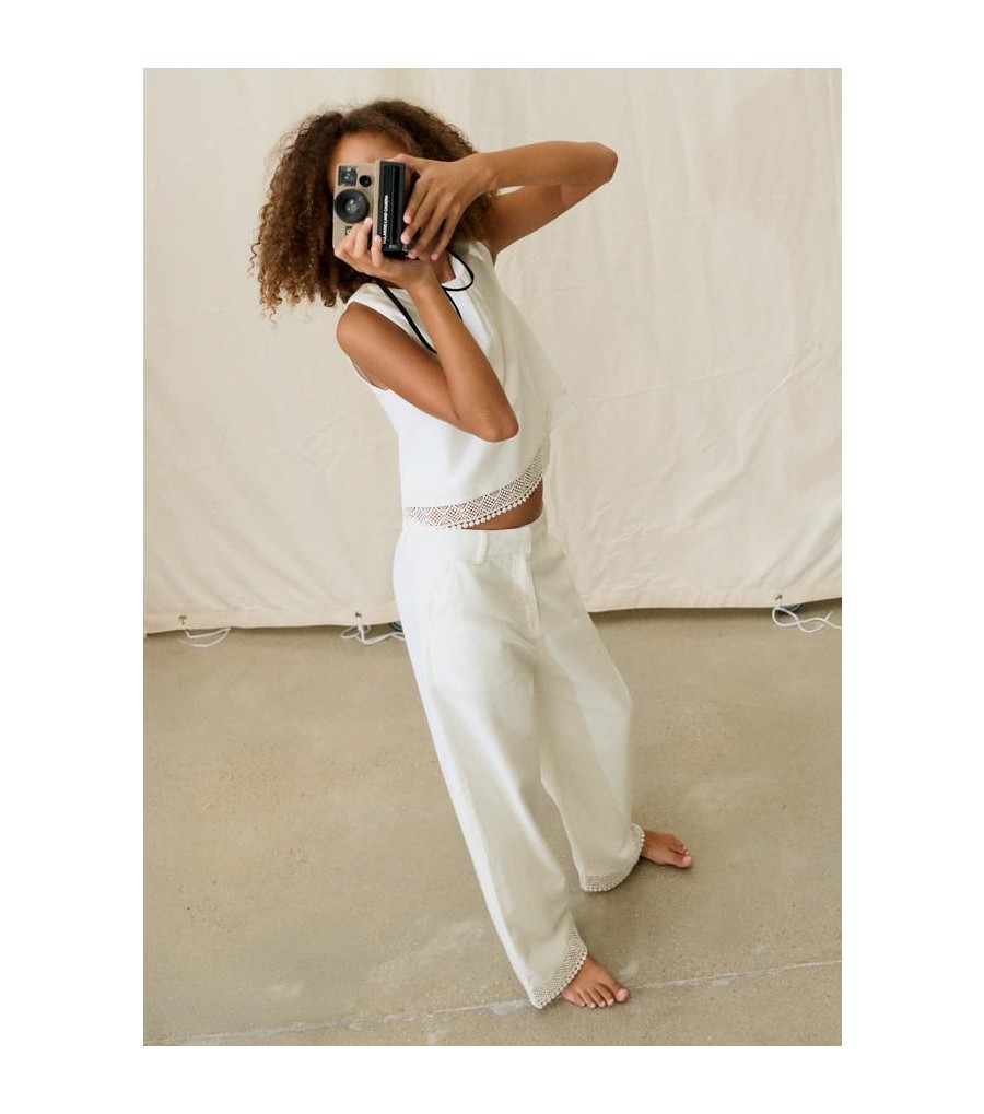 Pantalón largo cinta bordada chica 6545