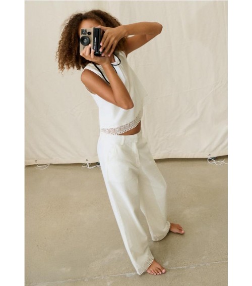 Pantalón largo cinta bordada chica 6545