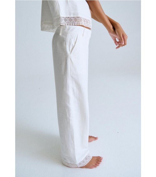 Pantalón largo cinta bordada chica 6545