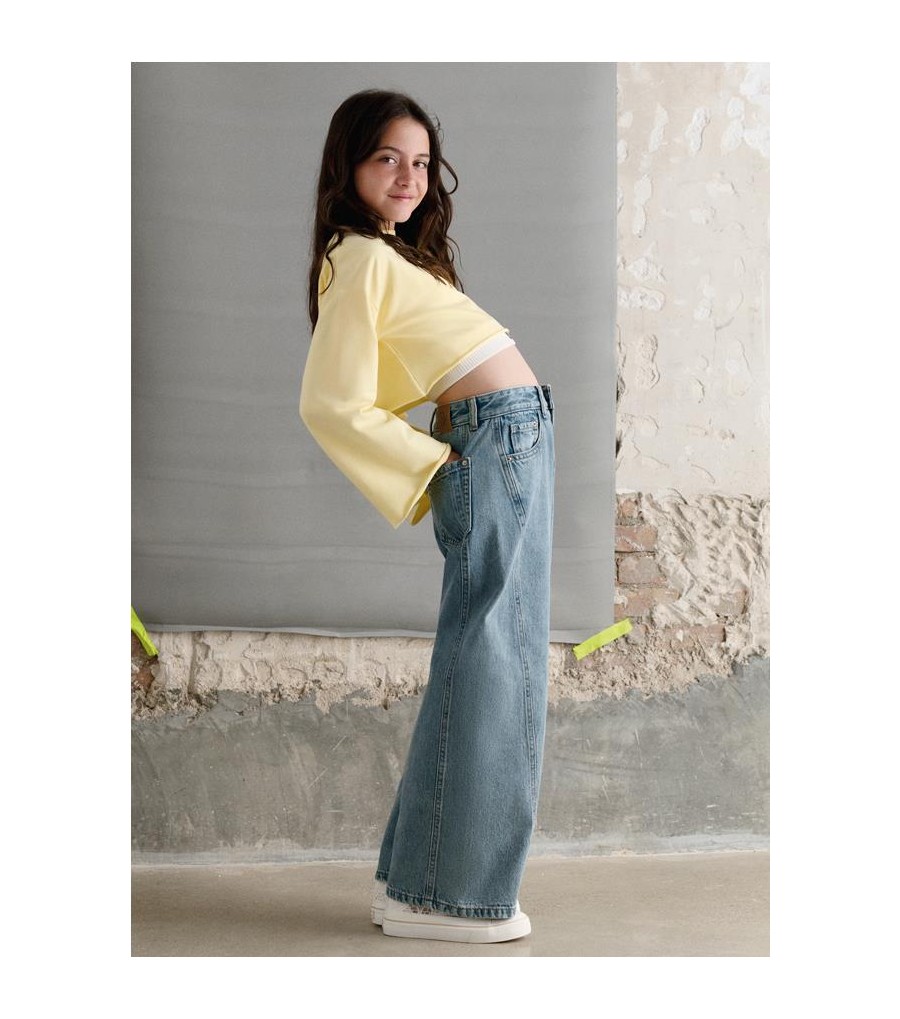 Pantalón largo vaquero wide leg chica...