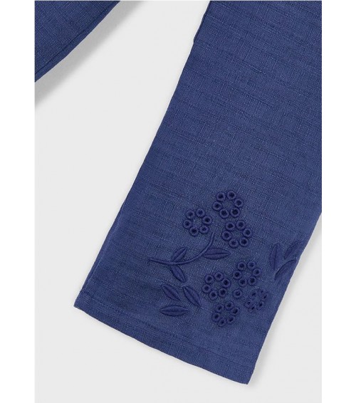 Pantalón largo bordado con lino niña 3585