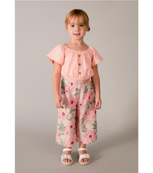 Conjunto pantalón largo estampado y top niña 3597