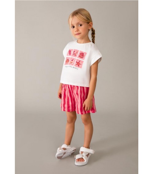 Conjunto pantalón corto estampado y camiseta niña 3234