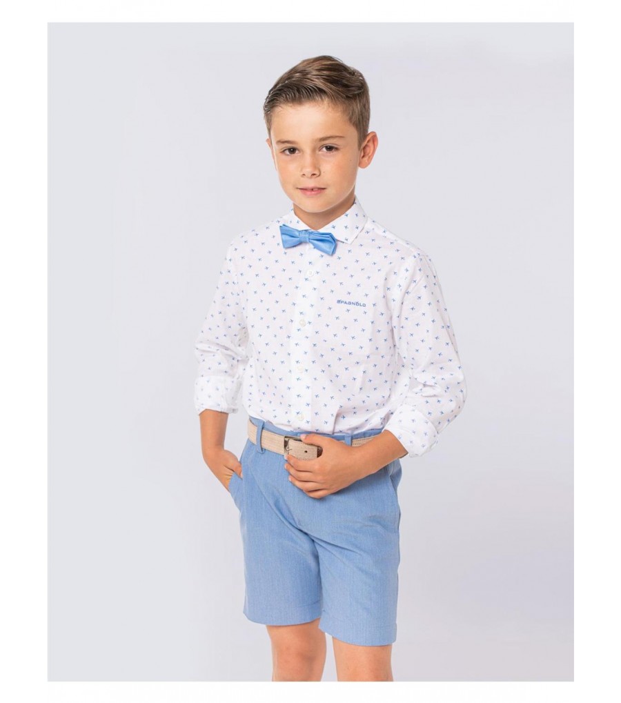 Camisa Blanca Niña Camisa Spagnolo Cutaway Dobby - La Moda Del Bebé Camisas Nachete Sl